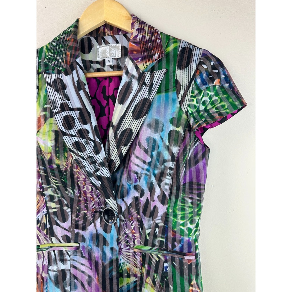 Alberto Makali Blazer Size 4 Short Sleeve Animal Butterfly Print Light Jacket - Picture 5 of 14